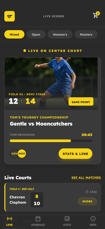 Wedstrijdoverzicht live — Ultimate Disc Belgium platform