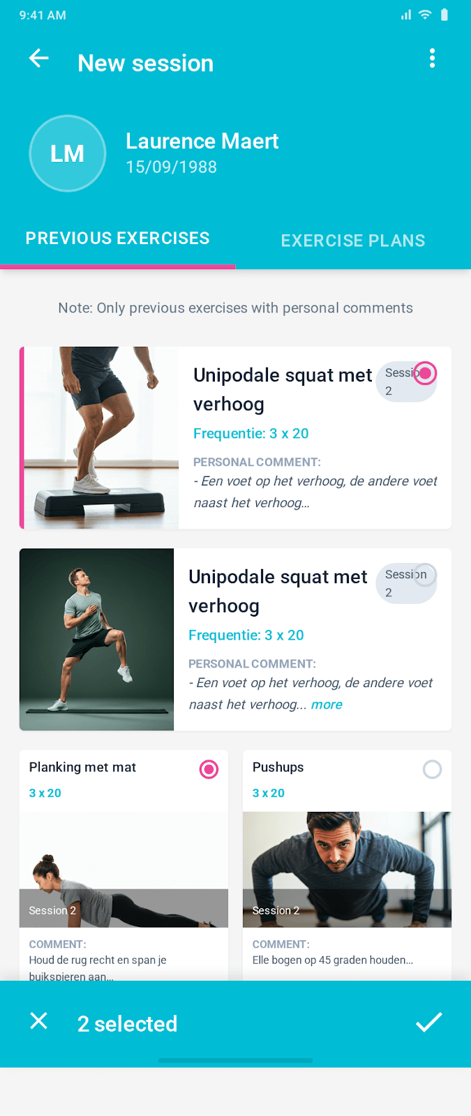 Oefeningen toevoegen in PhysioMate