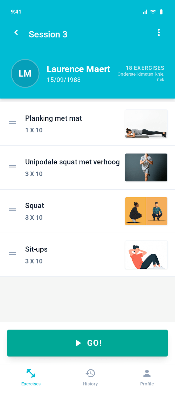 Oefensessie in PhysioMate